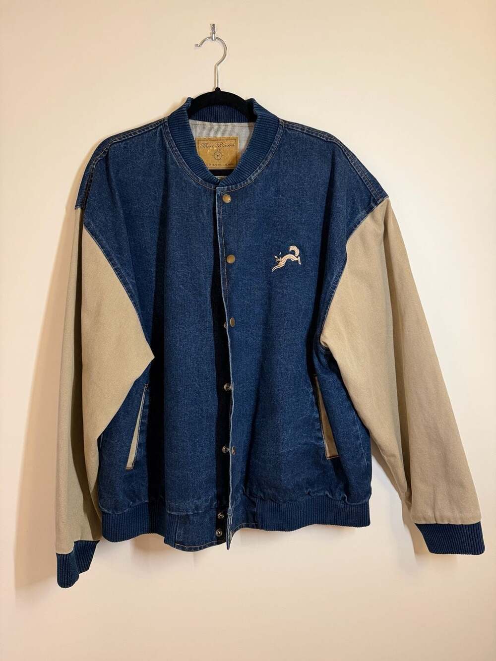 Three Rivers Authentic Denim Varsity Jacket Size XL